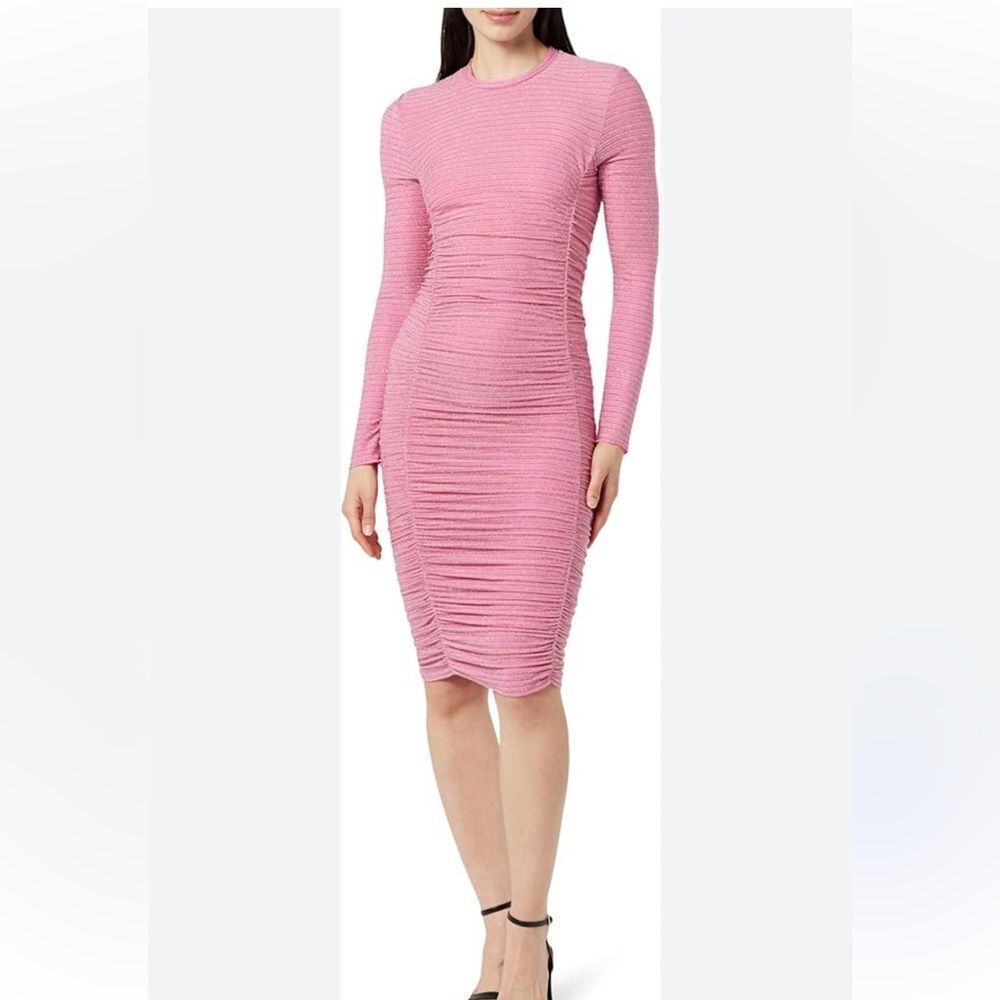 The Drop Women's Adriana Ruched Mesh Mini Dress in Pink NWT XS